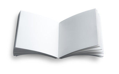 Open blank note book on white background