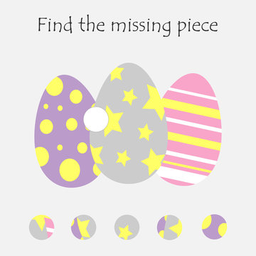 Complete the puzzle and find the missing piece, fun education easter game for children, preschool worksheet activity for kids, task for the development of logical thinking, vector illustration