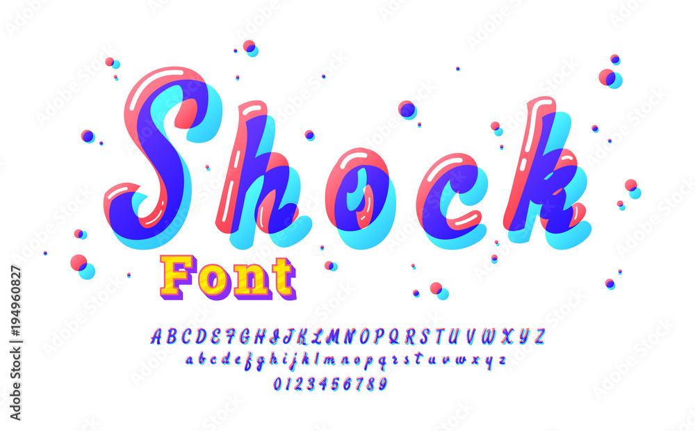 Poster stylish stylized alphabet with distortion effect. isolated colorful letters with interference on whi