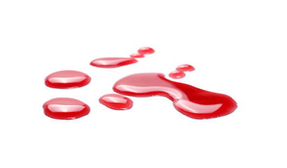 Red wine puddle, droplets isolated on white background, clipping path