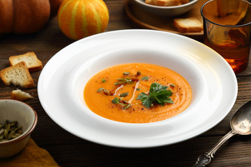 Hot pumpkin autumn soup