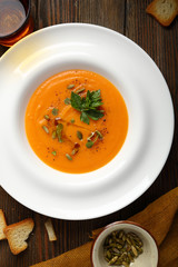 Hot pumpkin autumn soup above
