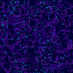 Seamless pattern of sea shells, star, sky