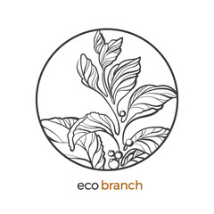 Floral branch with leaf and berry. Vector logo