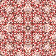 Vector Abstract Seamless Pattern in red colors. Vintage Geometric East Ornament Pattern. Islamic, Arabic, Indian. Boho Style.
