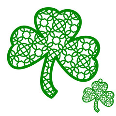 Vector Laser cutting element ornamental Shamrock. Perfect for St Patrick's Day Decoration or Wall Decor. Lucky spring symbol - hanging pendant of decorated irish clover.  Stock vector.