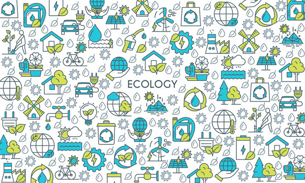 Flat line design banner on theme environment and ecology