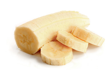 banana sliced isolated on white background. Top view. Flat lay