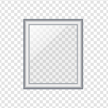Silver picture or photo frame isolated on transparent background. Stock vector illustration.