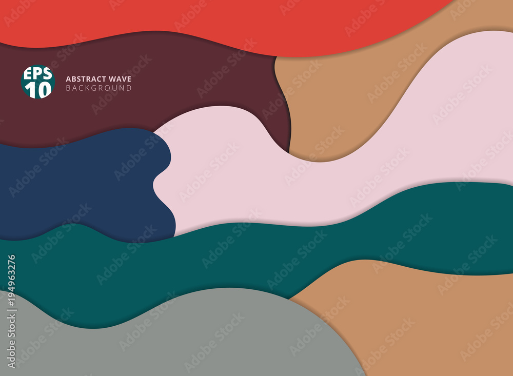 Poster Abstract paper cut wave multicolor with shadow background copy space.
