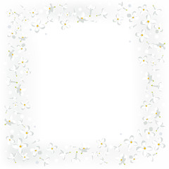 Floral background. White flowers. Vortex. Petals. Small. Border. Frame. Spring. Summer.