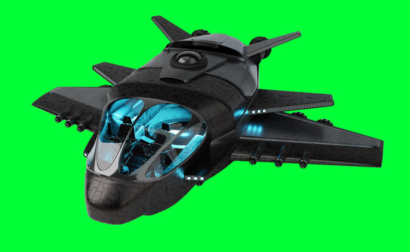 Futuristic spacecraft isolated on green background 3D rendering