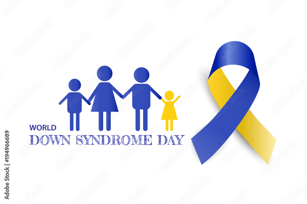 Wall mural world down syndrome day with blue yellow color awareness ribbon bow vector illustration.