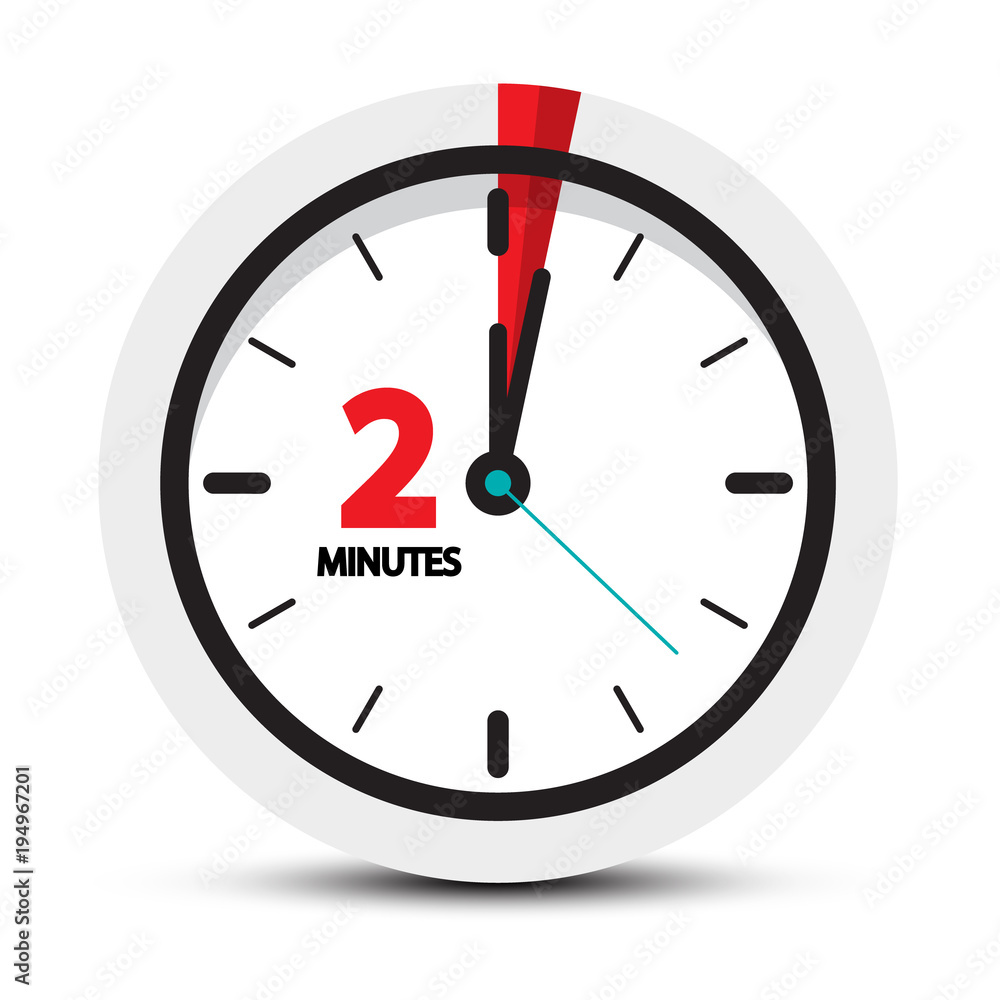 Poster two minutes clock symbol. vector 2 minute vector icon.