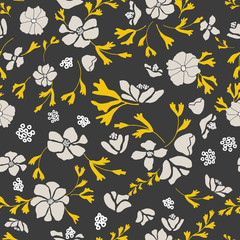 Anemone or windflower poppies flowers and leaves. Floral vector seamless pattern with hand drawn.
