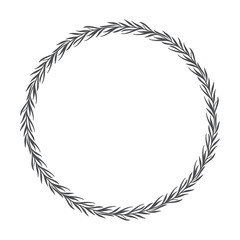vector hand drawn floral wreath, round frame with leaves, decorative design element, illustration