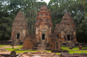 Three towers, Prasat Preah Ko, The Sacred Ox, Roluos, Cambodia. Circa Late 9th century