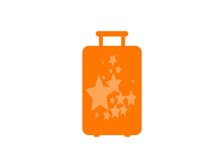 Orange travel plastic suitcase with stars