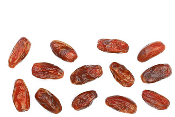 dry dates isolated on white background with copy space for your text. Top view. Flat lay pattern