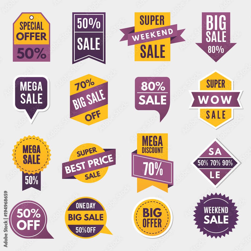Canvas Prints labels and tags with advertizing info for promotion and big sales