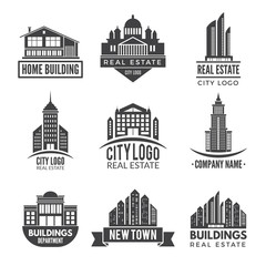 Real estate logos and monochrome labels