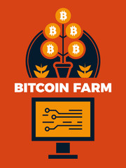 Financial concept illustration of bitcoin farm