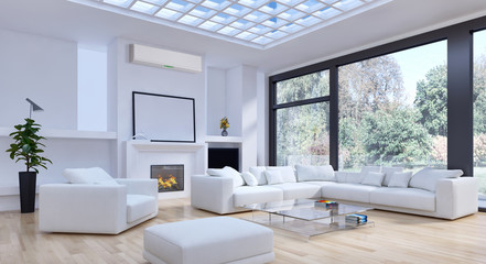 Modern interior with air conditioning 3D rendering illustration