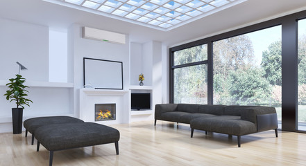 Modern interior with air conditioning 3D rendering illustration