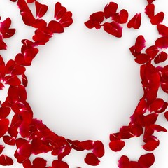 Red rose petals scattered on the floor. In the center an empty space for Your design