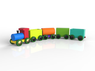 Train Toddler Toy for little children, isolated on white background with shadow reflection. 3D image