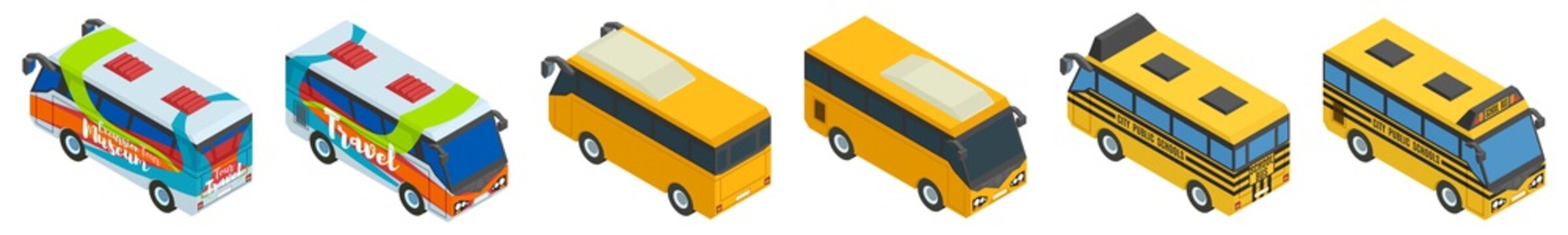large selection of school tourist and city bus
