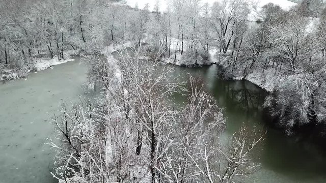 Flying over a typical winter landscape in Germany