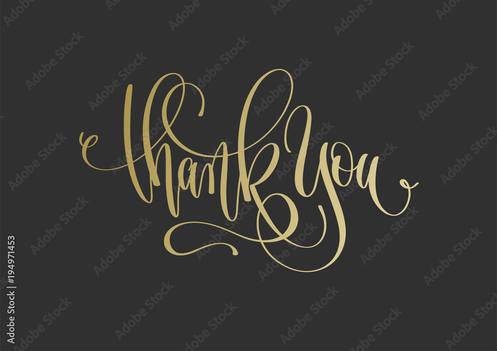 Sticker thank you - golden hand lettering inscription text on dark backg