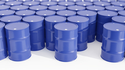 Blue Oil barrels  on white  3d illustration