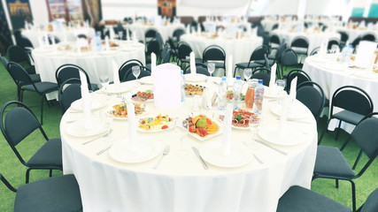 catering table set service with silverware