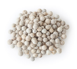 White peppercorns isolated on white background