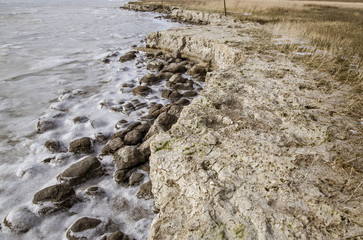 Frozen shoreline in the Netherlands