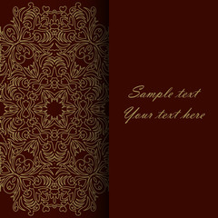 Illustration background with beautiful ornaments and strip for text. Pattern for invitation or greeting card.