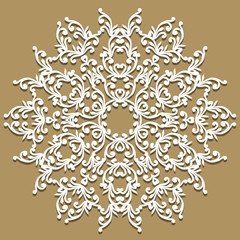 Handmade lace doily. Beautiful elegant vintage knitted lacy napkin. Wedding table decoration or invitation concept. Round lace pattern. Decorative element, EPS 8.