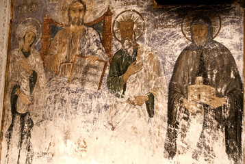 Byzantine frescoes in the Narthex, detail from the monastery of St John The Theologian, Patmos island, Greece.