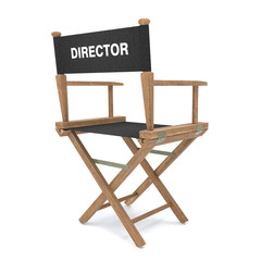 Wood director chair with black clothes on white background- 3D Illustration