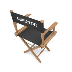 Wood director chair with black clothes on white background- 3D Illustration