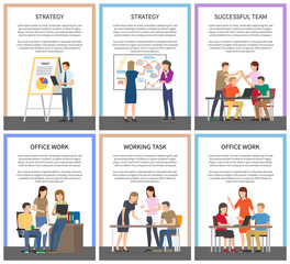 Strategy and Office Work Set Vector Illustration