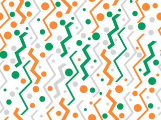 Memphis seamless pattern. Geometric shapes, orange and green, retro style of the 80s. Vector illustration