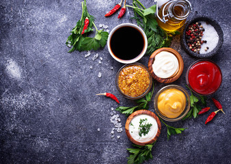 Set of different sauces and spices