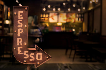 Espresso shop signboard, in front of the store