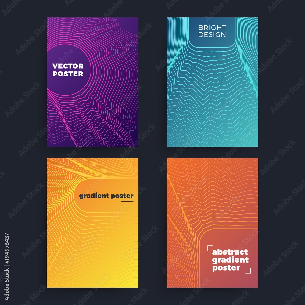 Poster set of abstract geometric 80s posters with simple shapes and retro colors.