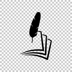 feather and paper. simple silhouette. On transparent background.