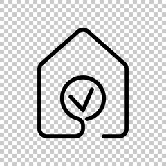 house with check mark icon. line style. On transparent background.