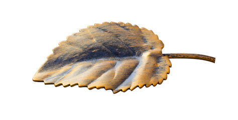 Forged element, hornbeam leaves, isolated on a homogeneous background.